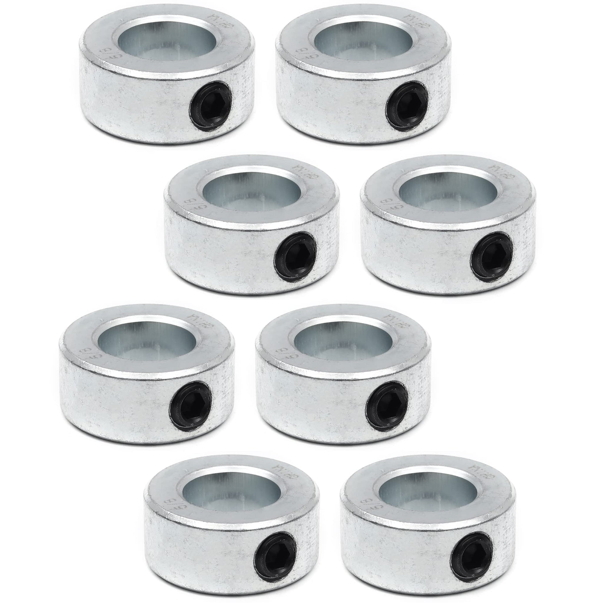 (8-Pack) Zinc Plated carbon Steel 58A Bore Shaft collars Sets - Screw Style Bore Shaft collars with 58A Bore Size, 1-18 Outer Di