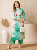 Anni Designer Women'S Rayon Blend Straight Printed Kurta With Palazzo (Swans See Green-Vks04_Xl_See Green_X-Large),See Green,XL,,,