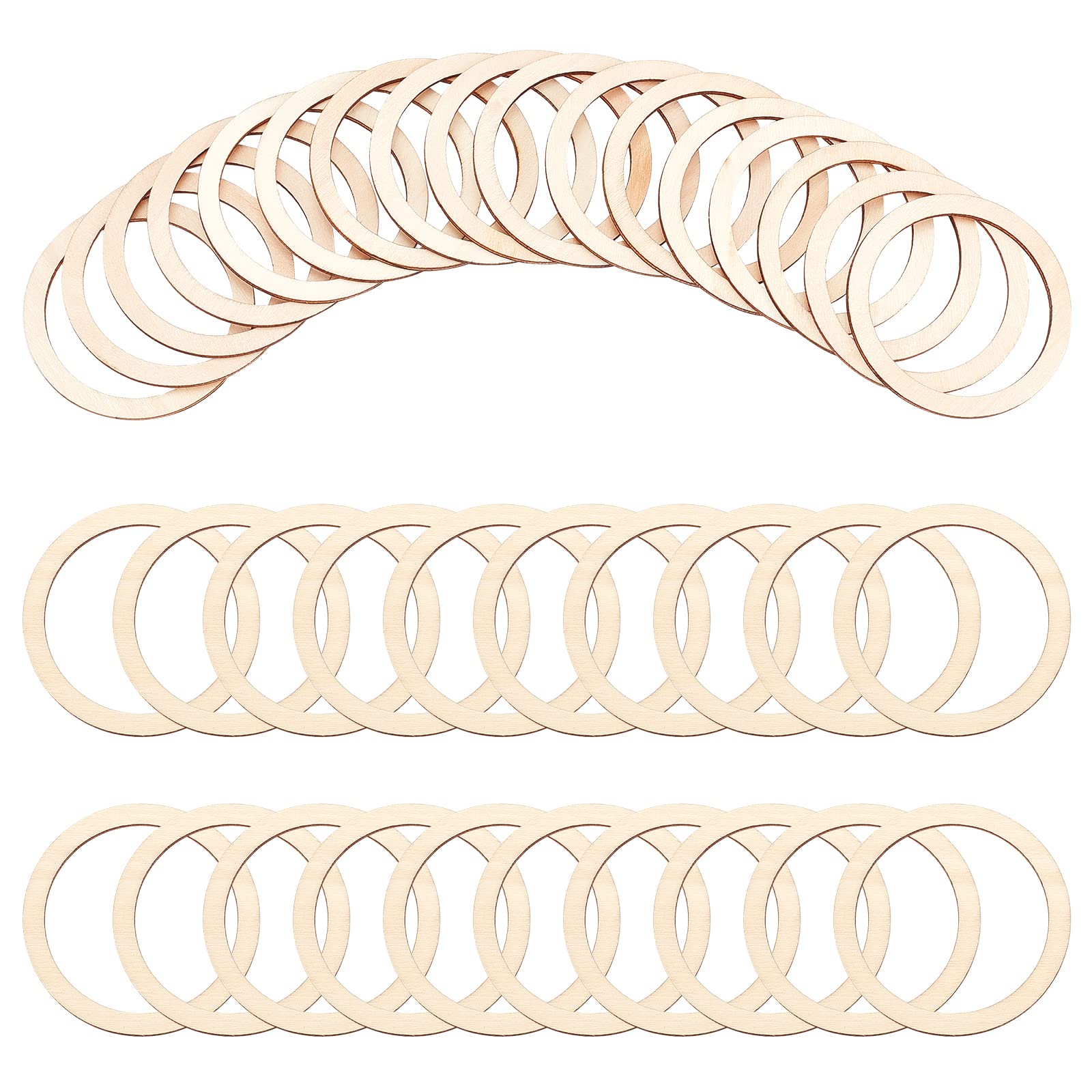 NBEADS 50 Pcs Natural Wood Rings, 2.9 Unfinished Wood Pieces Circle Ornaments Wood Linking Rings Blank Wooden Slices for Paintin