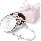 Baptism Gifts for Girl - My First Rosary with Silver-Plated Keepsake Box, Catholic Christening Gift Set, Pink Rosary for Kids, B