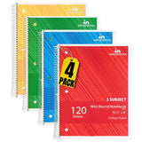 1InTheOffice Spiral Notebook College Ruled 8.5 x 11, 3Subject College Ruled Notebooks, Wirebound Spiral Notebooks, 3Hole Punch