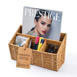 goraffia Rattan Desk Organizer 4Slot Letter Holder & Mail Organizer Countertop, 12.5inchx6inchx7.75inch Wicker Mail Basket w/Metal Fra