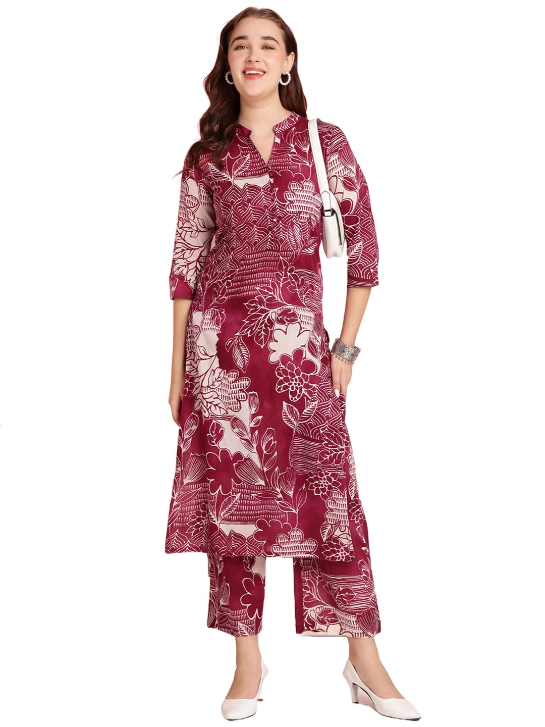 Gosriki Women'S Rayon Blend Straight Printed Kurta With Pant (Tomsk Maroon-Vks01-Gs_S_Maroon_Small),Maroon,,B0DRNMZ18G