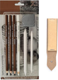 Prescent 8 Pc Black & White Charcoal Pencil Kit With Paper Blender, Kneadable Eraser & Sand Paper Complete Art Set