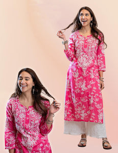 Anni Designer Women'S Cotton Blend Chikankari Embroidered Straight Kurta (Zainab Pink-Nw_Xxl_Pink_Xx-Large),Pink,2XL,,,