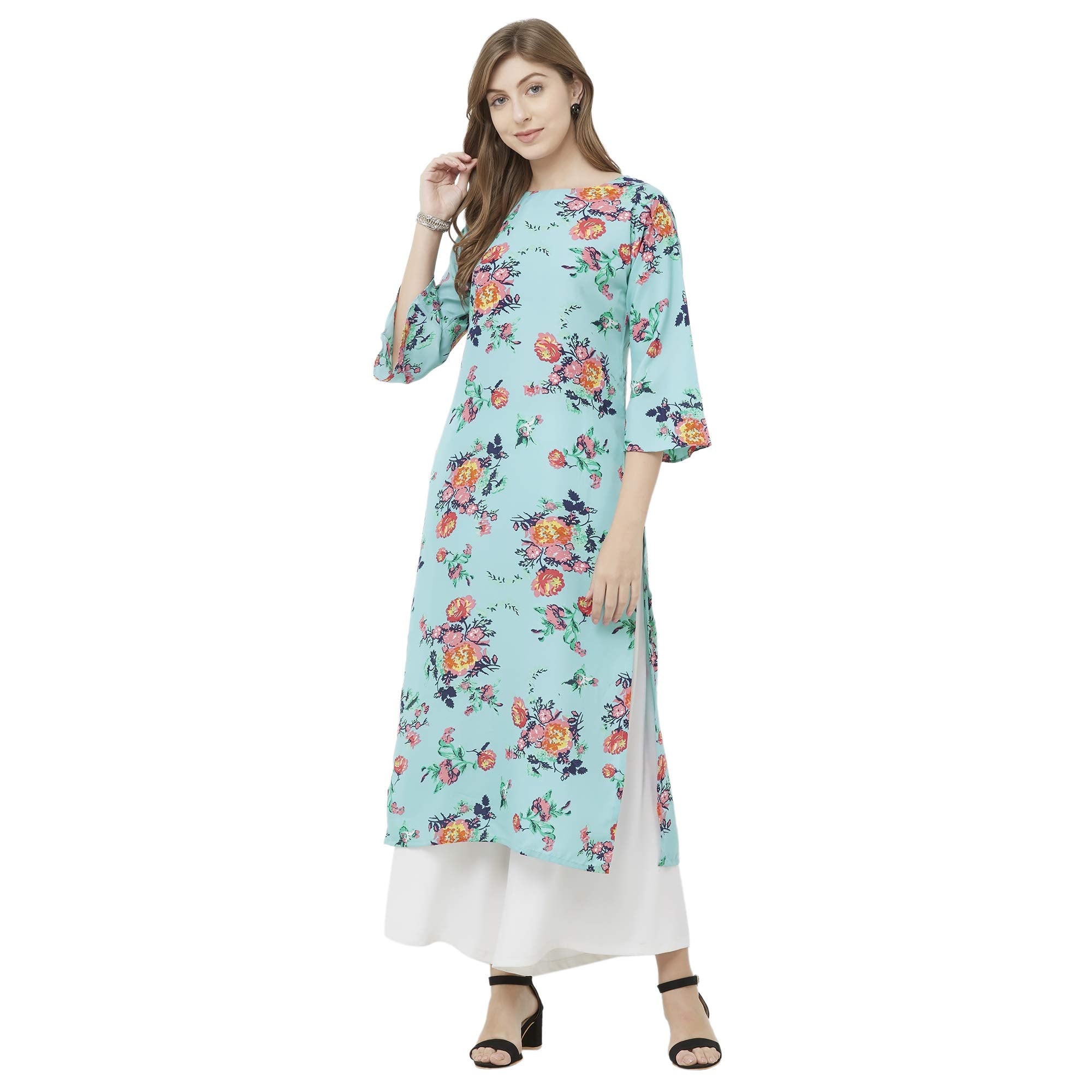Gosriki Women'S Crepe Straight Kurta Pack Of 02 (Kurti-Combo-Sty-084_M_Blue & Pink_Medium),Blue & Pink,,B09HGPZJXL