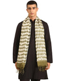 Linen Club Unisex Linen Stole Geometric Off White (Size:Free Size)