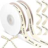 Wavwavw 20 Yards Merry Christmas Noel Ribbon, Natural 5/8 Inch 100% Cotton Herringbone Twill Fabric Ribbon Xmas Decorations for 