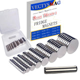 VECTYSMAG 76 Pack, 8 Sizes, with 1 Pickup, Mini Magnets for Crafts, Round Strong Neodymium Magnets for Fridge, White Board, DIY,