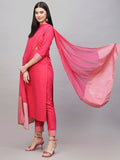 Gosriki Women'S Cotton Blend Straight Printed Kurta With Pant & Dupatta (Kiku Rani-Gs_S_Pink_Small),Pink,,B0CST3Q56J