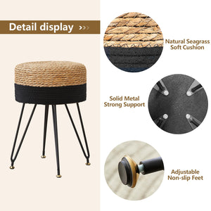 ALeesing Vanity Makeup Stool, Hand Weave Natural Seagrass Footstool Ottoman, Modern Multifunctional Vanity Stools Chair, Foot Re