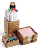 SWKHDKX Acacia Wood Desk Organizer Set with Sticky Note Holder, Pencil Pen Cup & Paper Clip Storage, Office Desk Accessories for