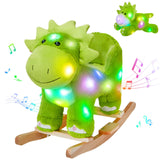 Glow Guards Light up Music Dinosaur Rocking Horse Stuffed Animal Set of 2 with Glowing Singing Dinosaur Plush Toy Wooden Chair S