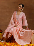 Libas Gerua Womens Yoke Design Silk Blend Straight Kurta With Trousers And Dupatta Peach M Gs920