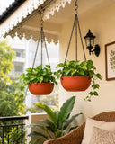 The Handicraftian Terracotta Hanging Planter Set Of 2: Handmade Breathable Clay Pots With Sturdy Metal Chains For Home Decor