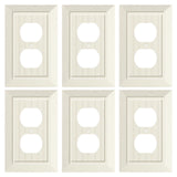 6-Pack Classic Beadboard Duplex Outlet Cover Plate, Decorative Unbreakable Polycarbonate Switch Plates and Outlet Covers, Light 