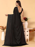Satrani Womens Satin Silk Saree With Unstitched Blouse Piece (3111S412N_Black)
