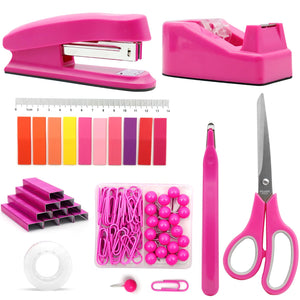 Hot Pink Desk Accessories, Hot Pink Office Supplies, Hot Pink Stapler and Tape Dispenser Set, Hot Pink Desk Accessory Kit, Gift 