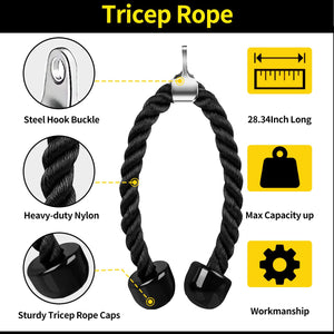 WNOEY Triceps Pull Down Attachment, Cable Machine Accessories for Home Gym (V Handle + Row Handle + Rotating Bar + Tricep Rope +