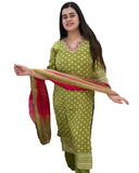 Anni Designer Women'S Rayon Viscose Printed Straight Kurta With Pant & Dupatta (Subhi Mehandi_Xxl_Mehandi_Xx-Large),Mehandi,2XL,,,