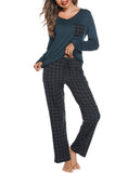 Lovasy Pyjamas Set for Women Soft Ladies Pyjama Two Piece Pjs for Women Sets Long Sleeve Top and Plaid Pants Pajamas with Pockets