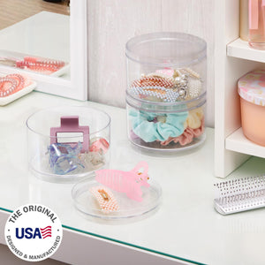 STORi Bella Stackable Clear Plastic Container (Set of 3) Round Vanity Storage Organizers with Lids for Hair Accessories & Beauty