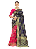 rangita Women Banarasi Silk Jacquard Saree With Blouse Piece - Navy Blue (SIZE 5.5 MTR)