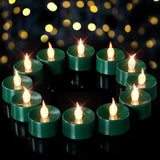 merrynights Green LED Candles, 12 Pack Tea Lights Candles Battery Operated, Flameless Tealight Candle, Realistic Tea Lights for 