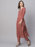 Anni Designer Women'S Cotton Blend Straight Printed Kurta With Pant (Yami Red-Jsw_S_Red_Small),Red,S,Cotton Blend,Regular,Kurta