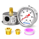 MEANLIN MEASURE 0~60Psi Stainless Steel 1/8 NPT 1.5 FACE DIAL, Glycerin Filled Pressure Gauge, Liquid Filled, Water Oil Air, Bac