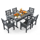 AXMOLM 7 Piece HDPE Outdoor Dining Set for 6 Patio Dining Furniture Set with Umberlla Hole, Weather Resistent Outdoor Table and 