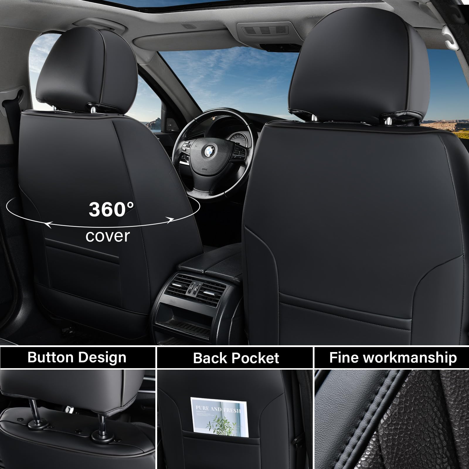 Coverado Car Seat Covers Front Seats, 2 Pack Waterproof Leather Seat Covers for Cars, Luxury Car Seat Protector, Anti-Slip Desig