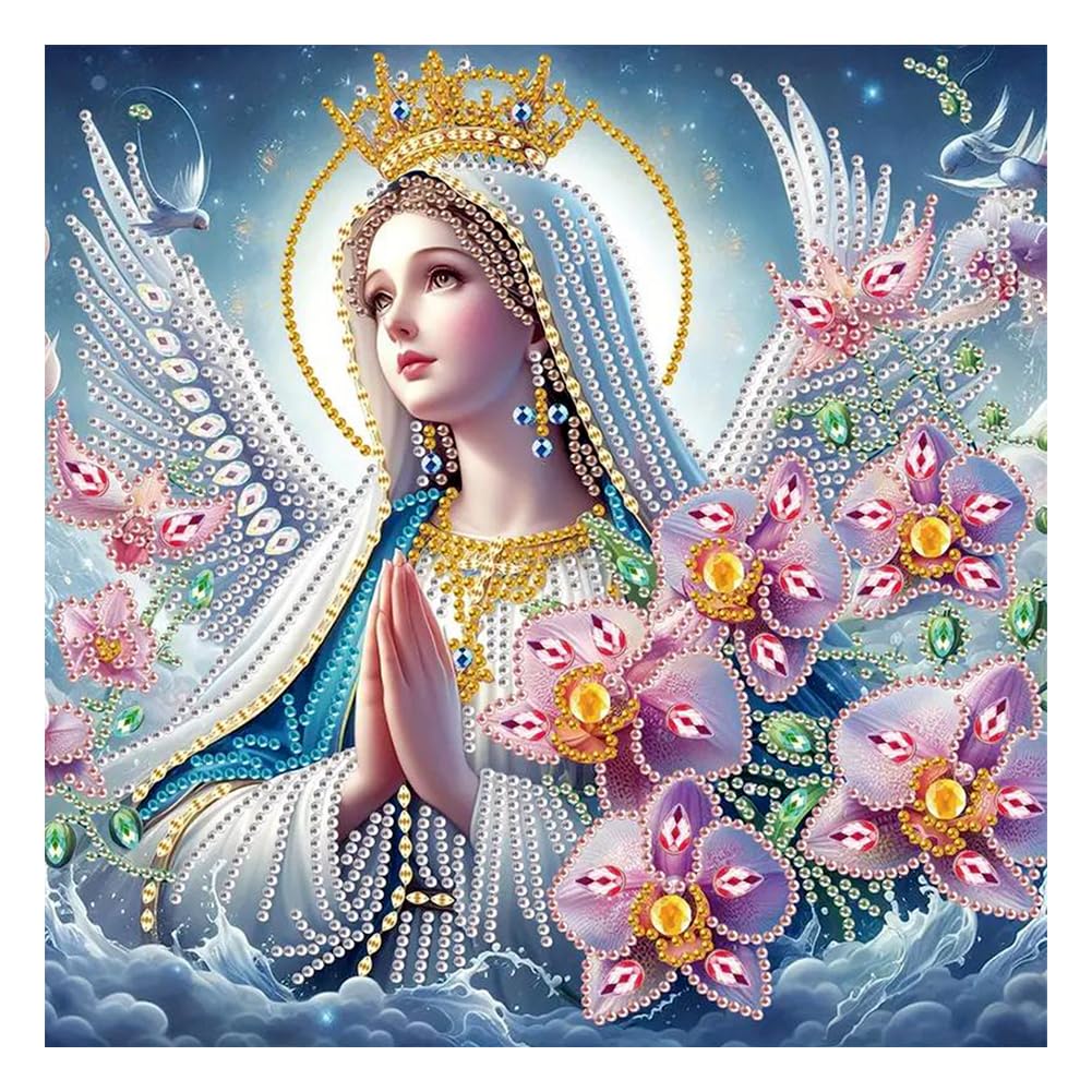 FHBUBPUP Religious Diamond Art Painting Kits for Adults, 5D Virgin Mary Special Shape Diamond Art for Beginners, Rhinestones Gem
