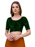 Vihu Fashion Women's Readymade Hosiery Velvet Lycra Stretchable Round Neck Half Sleeve Blouse Fancy Green Color Lycra Stretchabl
