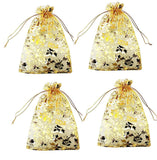 brown leaf 12X9 Cm Transparent Golden Printed Organza Potli Bags Jewellery Pouch Best for Wedding Diwali Rakhi Party Supply Birt