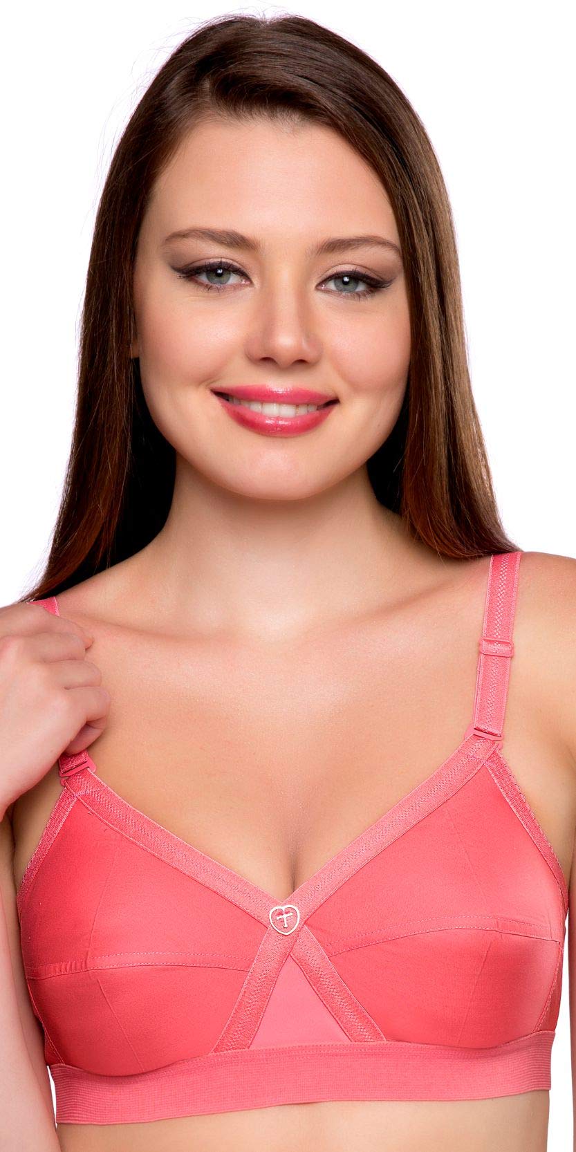 Trylo Women'S Non-Wired Bra (Krutika Plain_Coral_34G),Coral,34,B07Y433YNM