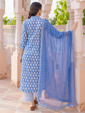 Gosriki Women'S Cotton Blend Straight Printed Kurta With Pant & Dupatta (Vati Veda-Blue-Gs_S_Blue_Small),Blue,,B0C96D7ZD4