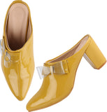 Shoetopia Womens/Girls Yellow Block Mules With Bows-Eu40,Yellow,7,B09GN9TFFL