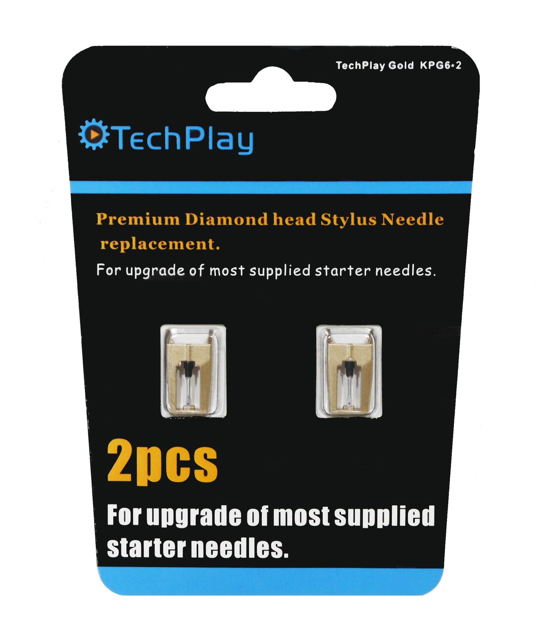 TechPlay Gold, Pack of 2, Dimond Tipped Needle for Turntables (2Pack Gold). for up-Grade of Most Standard Supplied needels. Comp