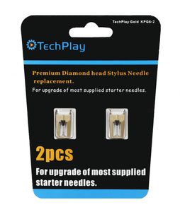 TechPlay Gold, Pack of 2, Dimond Tipped Needle for Turntables (2Pack Gold). for up-Grade of Most Standard Supplied needels. Comp