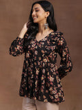 Libas Women'S Cotton Printed Regular Kurti (29126 Black Black Xl