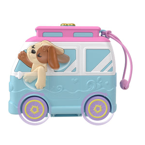 Polly Pocket Dolls & Playset, Seaside Puppy Ride Compact with 11 Accessories, Travel Toy with Fidget Exterior