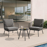 EAST OAK 3-Piece Plaza Patio Furniture Set, Outdoor Furniture with Thick Cushion Sofa and Coffee Table, Outdoor Bistro Set for 2