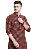 Jompers Mens Sequin Embroidered Pure Cotton Kurtas (Orange, M)