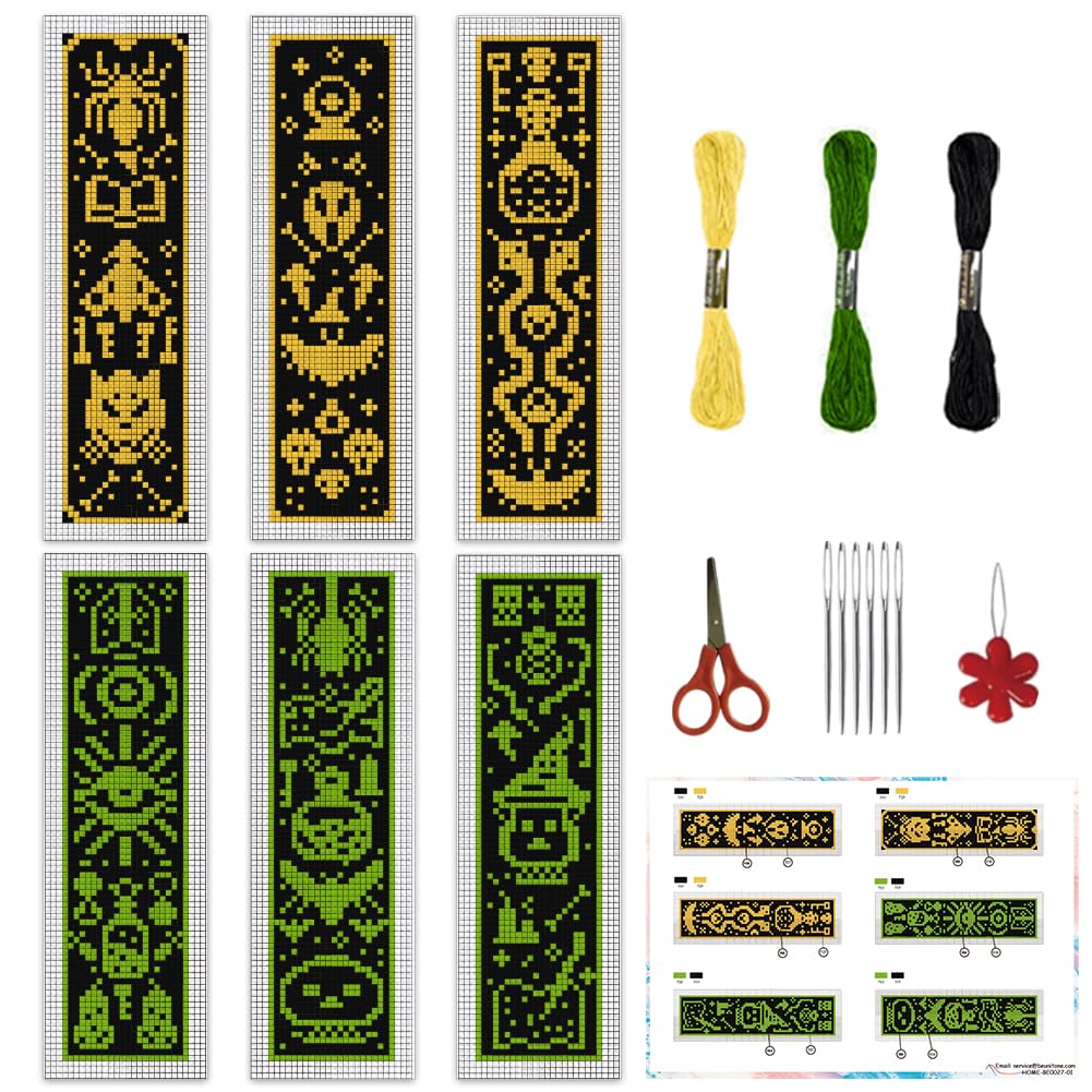 INFUNLY 6pcs DIY Cross Stitch Bookmark Kits 8x2.4 Color Your Own Bookmark Making Kits with Instruction Inspirational Embroid
