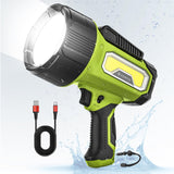 FORTO Rechargeable Spotlight Flashlight, 200000 Lumens Handheld Spotlight with Foldable Stand, 6 Modes IPX7 Waterproof LED Spot 