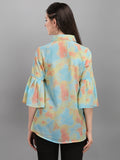 Wedani Women'S Casual Bell Sleeves Colour Block Women'S Multicolour Relaxed Fit Top (Yellow Large),Yellow,L,Polyester,A-Line,