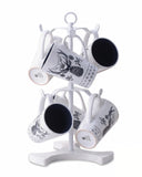 Ouseen 2Tier White Coffee Mug Holder for Countertop, Mug Tree with 6 Spaced Hooks for Large Mugs, Metal Coffee Cup Rack with So