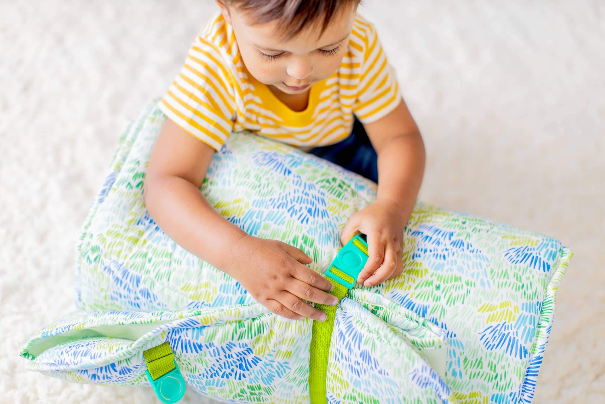 LOVEVERY The Nap Mat One-Piece Cozy Naptime Set with Padded Mat, Blanket, & Pillow for Toddlers; Soft Organic Cotton, Perfect fo