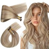 Ugeat Balayage Itip Human Hair Extensions Light Brown Ombre I Tip Hair Extensions Real Human Hair Platinum Blonde to Add Volume 